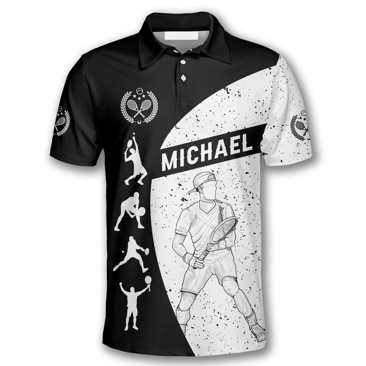 Tennis Silhouettes Black White Version Custom Tennis Shirts for Men