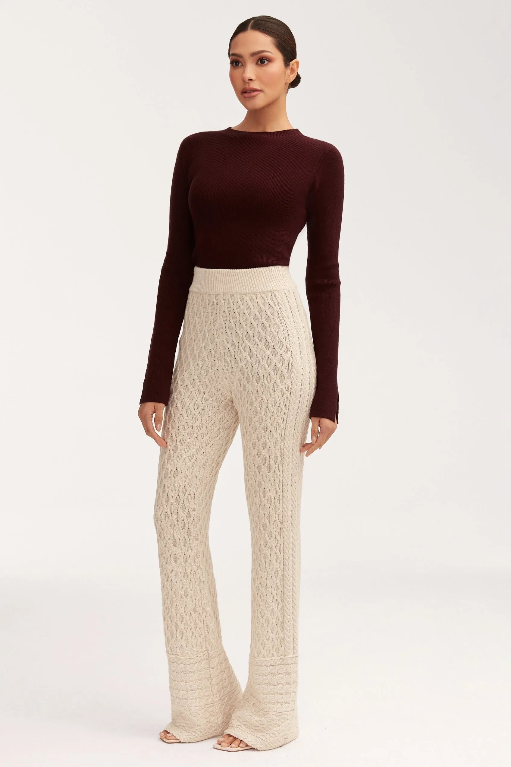 Vanessa Diamond Knit Wide Leg Pants - Off White