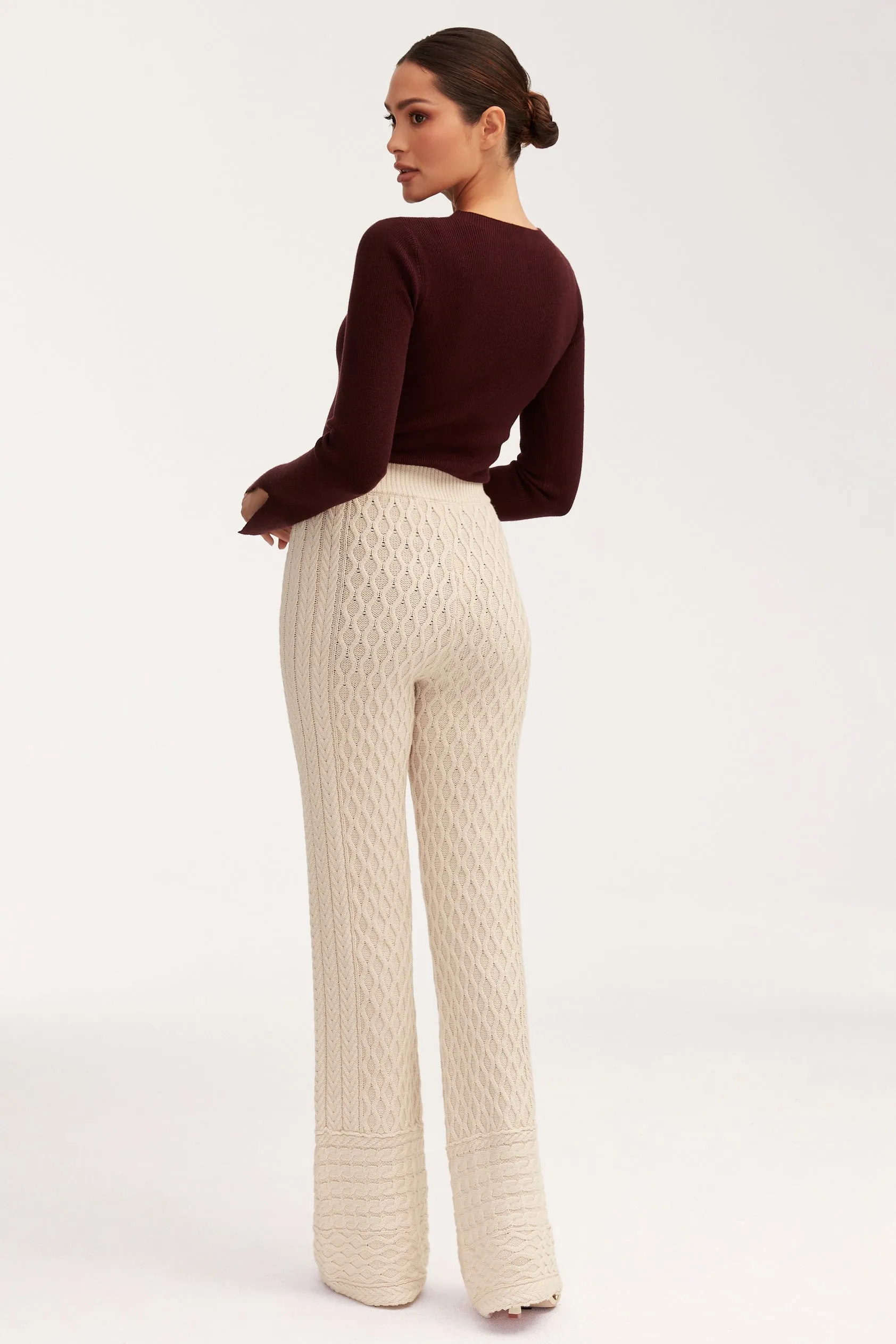 Vanessa Diamond Knit Wide Leg Pants - Off White