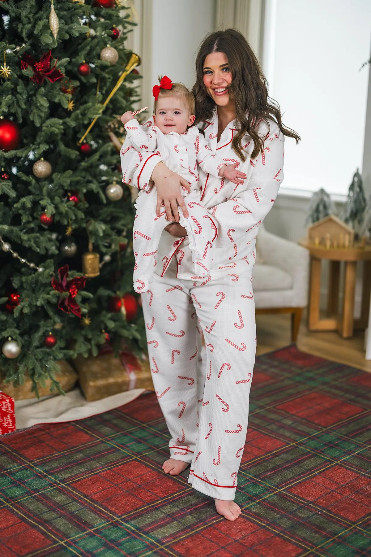 White Candy Cane Family Pajamas - AND PET BANDANA!